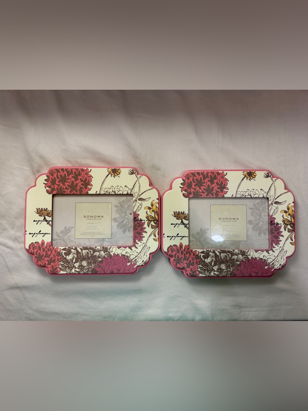 Sonoma Pink and Cream Floral Double Frame Pair
